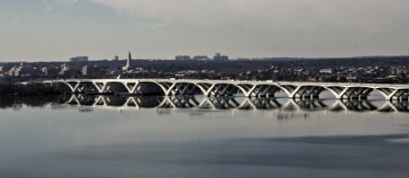 The replacement Woodrow Wilson bridge with Washington, DC in the background