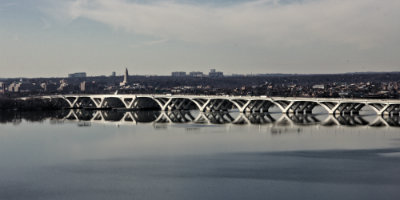 The replacement Woodrow Wilson bridge with Washington, DC in the background